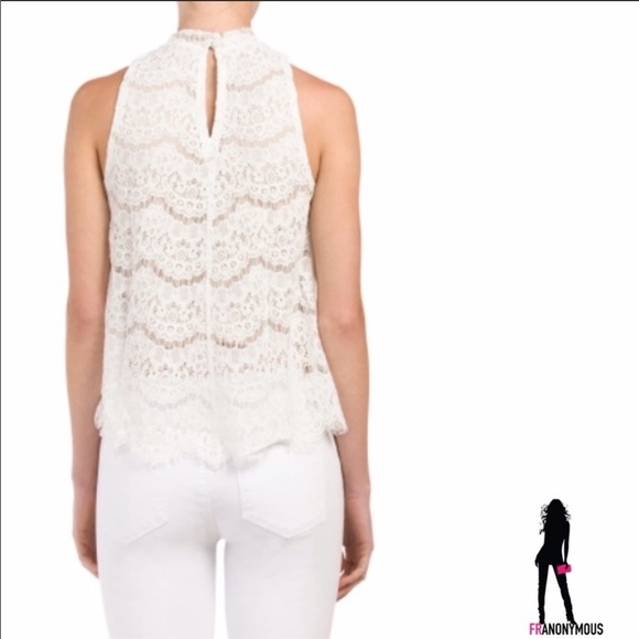Off White Sleeveless Lace Overlay Top - Picture 2 of 5